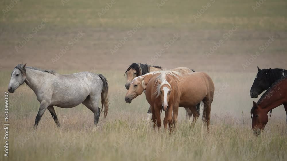 Wild Horses moving through the Utah desert as they graze on the dry grass. Wild Horses moving through the Utah desert as they graze on the dry grass.