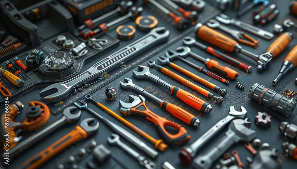 Tools and equipment for mechanics, wrenches, screwdrivers, diagnostic scanners, high detail, realistic, automotive workshop Tools and equipment for mechanics, wrenches, screwdrivers, diagnostic scanners, high detail, realistic, automotive workshop