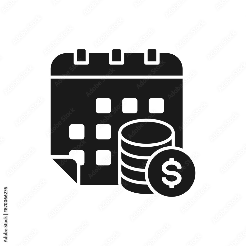 Money and calendar. Payment schedule, salary icon flat style isolated on white background. Vector illustration Money and calendar. Payment schedule, salary icon flat style isolated on white background. Vector illustration