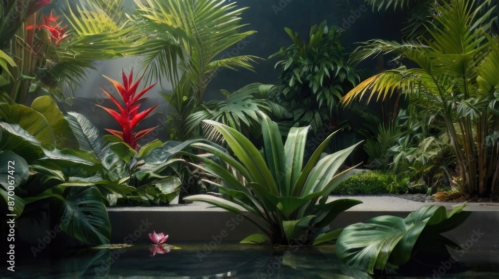 a tropical garden with lots of plants and grass at home a tropical garden with lots of plants and grass at home