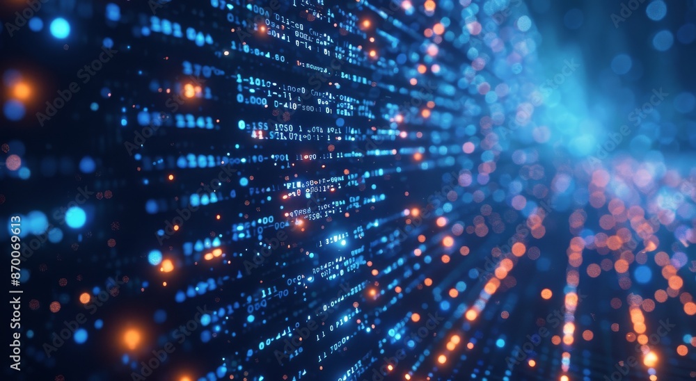 Fototapeta premium Abstract Digital Landscape With Blue and Orange Lights