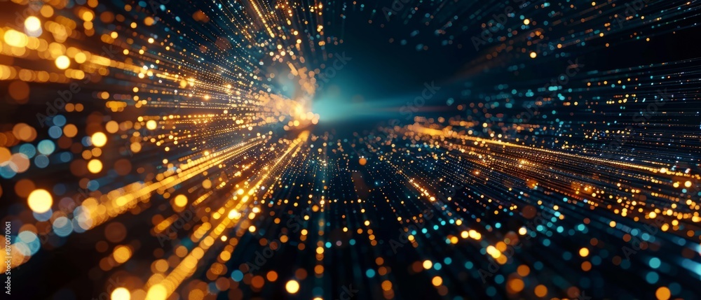 Abstract futuristic technology abstract background with lines for network, big data, data center, server, internet, speed. Dark blue and gold neon lights into digital technology tunnel. Abstract futuristic technology abstract background with lines for network, big data, data center, server, internet, speed. Dark blue and gold neon lights into digital technology tunnel.