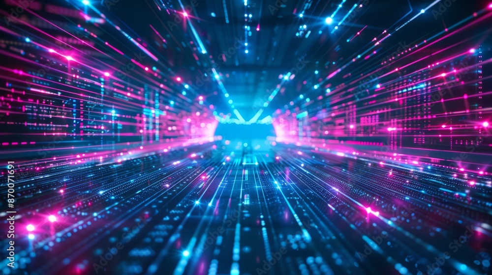 Abstract futuristic technology abstract background with lines for network, big data, data center, server, internet, speed. dark blue and pink neon lights into digital technology tunnel Abstract futuristic technology abstract background with lines for network, big data, data center, server, internet, speed. dark blue and pink neon lights into digital technology tunnel