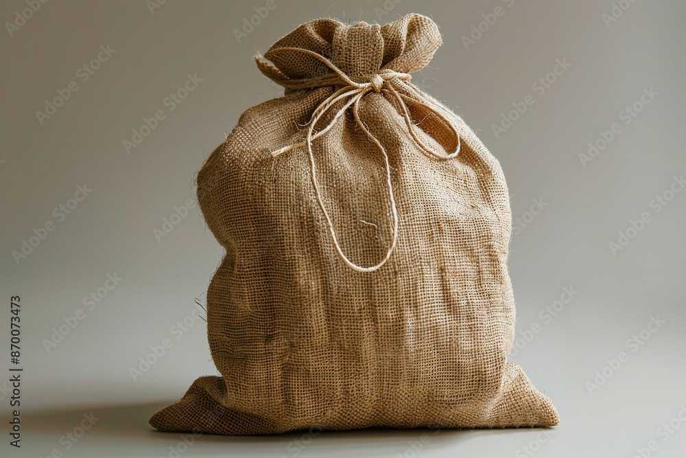 Closed Brown Burlap Sack on Gray Background Closed Brown Burlap Sack on Gray Background