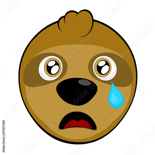 vector illustration face bear sloth character animal cartoon, with a sad expression, watery eyes and a tear falling from one eye