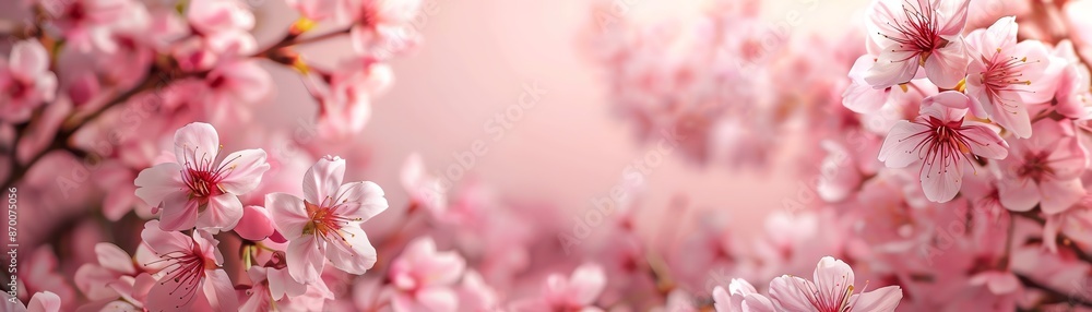 Pink sakura blossoms delicately framing a circular blank space on a soft pink background Pink sakura blossoms delicately framing a circular blank space on a soft pink background