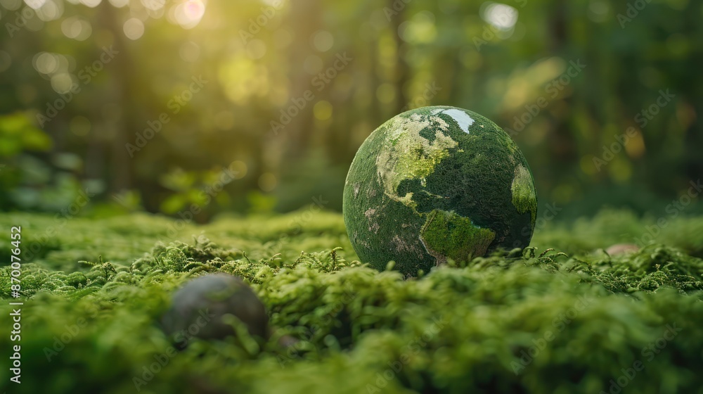 Earth-friendly: Green Globe on Moss - Environmental Concept Earth-friendly: Green Globe on Moss - Environmental Concept