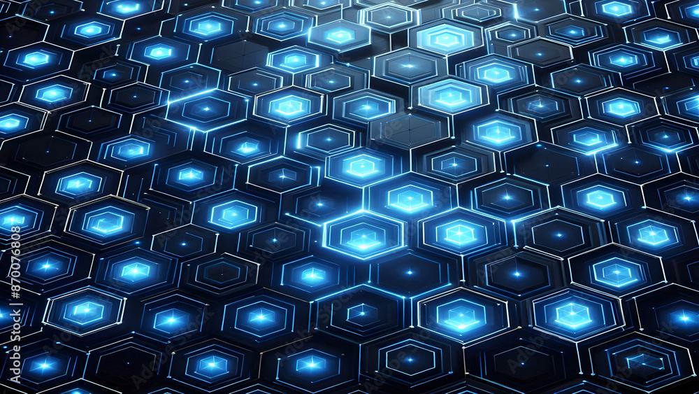 Naklejka premium Blue hexagons abstract background with blue lights