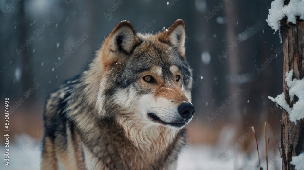 a wolf is standing in the snow a wolf is standing in the snow