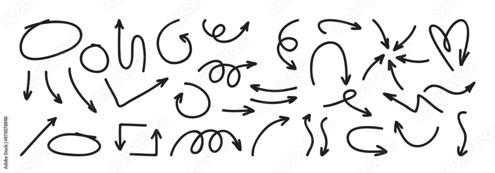 Hand drawn doodle style collection of arrows, circle collection.Vector illustration Hand drawn doodle style collection of arrows, circle collection.Vector illustration