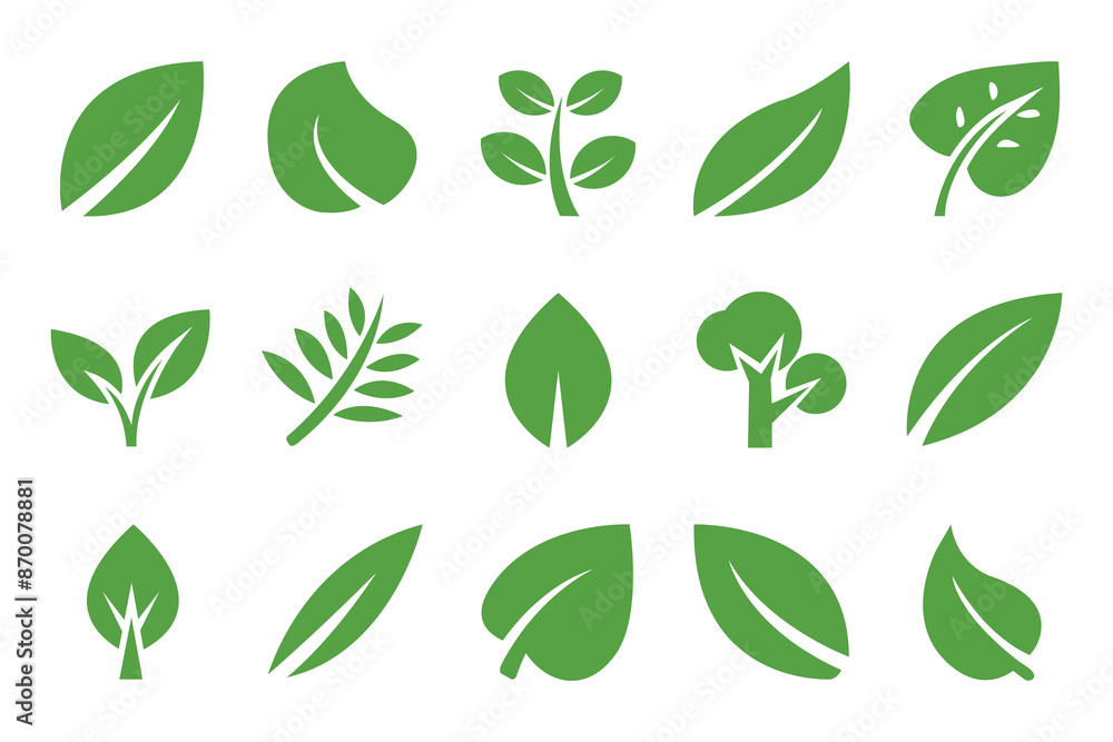 Flat green leaves collection.Vector illustration Flat green leaves collection.Vector illustration