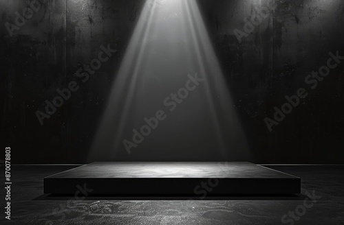Empty Product Display Platform With Spotlight On Rough Concrete Background