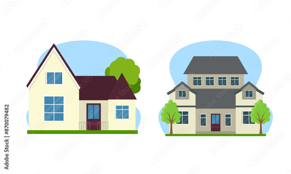 Residential houses with gardens colorful logo Residential houses with gardens colorful logo