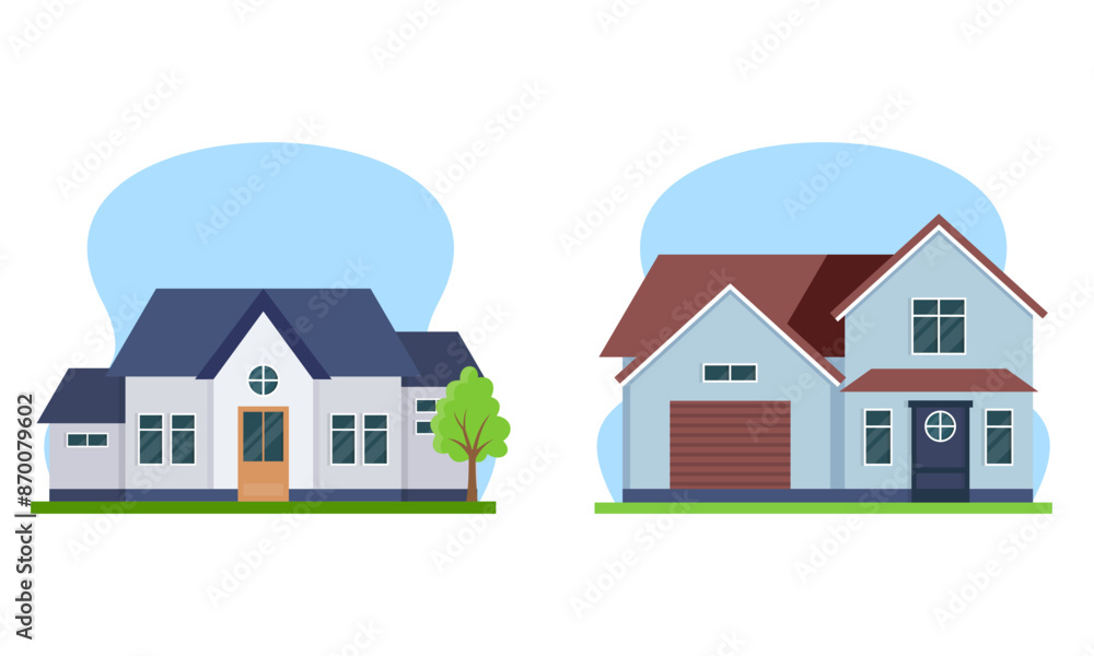 Residential houses with gardens colorful logo Residential houses with gardens colorful logo