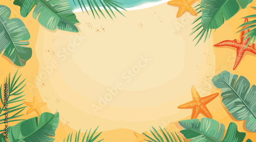 Vector Summer Background with palm trees, beach umbrellas, beach chair
