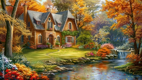 Autumnal Cottage by a Stream © Koplexs-Stock