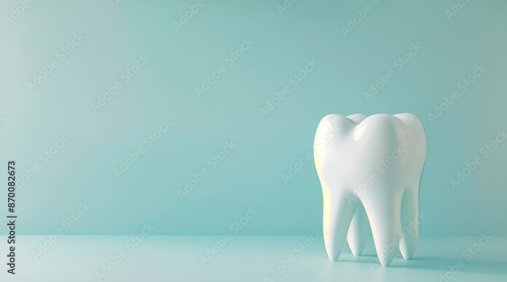 Pastel blue postcard with a white fake tooth, concept of dentistry, dental care and international dentist day celebration Pastel blue postcard with a white fake tooth, concept of dentistry, dental care and international dentist day celebration