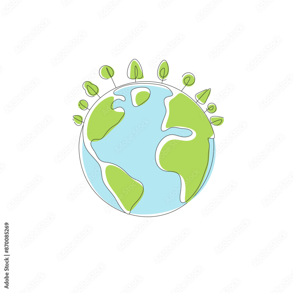 Recycle concept. Green earth with the trees. Sustainable of Green ecology and environment concept. Line art style vector illustration. Recycle concept. Green earth with the trees. Sustainable of Green ecology and environment concept. Line art style vector illustration.