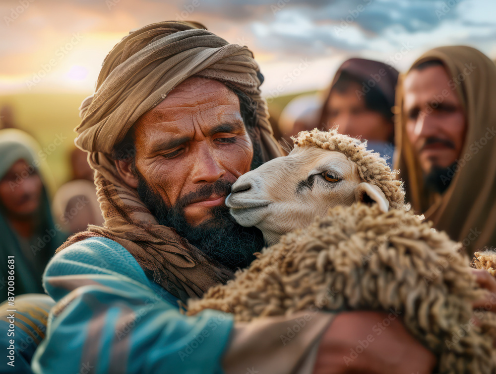 Eid al-Adha Sacrifice Muslim Men Performing Qurbani Ritual with Sheep ...