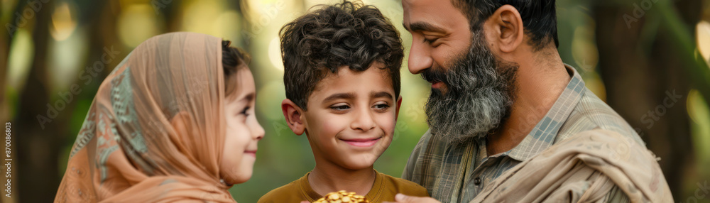 Obraz premium Muslim Family Giving Back During Eid al-Adha A Story of Generosity and Compassion