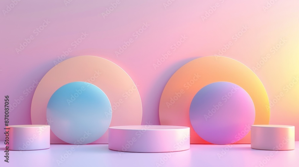 Simple podium with rounded corners on a pastel-colored gradient, illustration background Simple podium with rounded corners on a pastel-colored gradient, illustration background