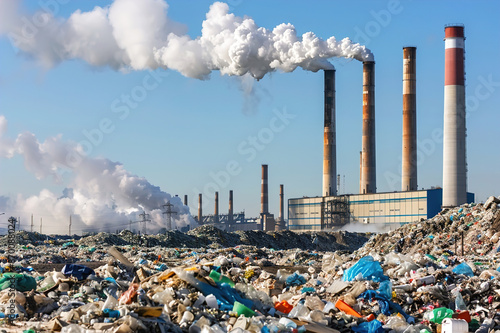 Exterior view of waste incineration plant with tall chimneys emitting minimal smoke.