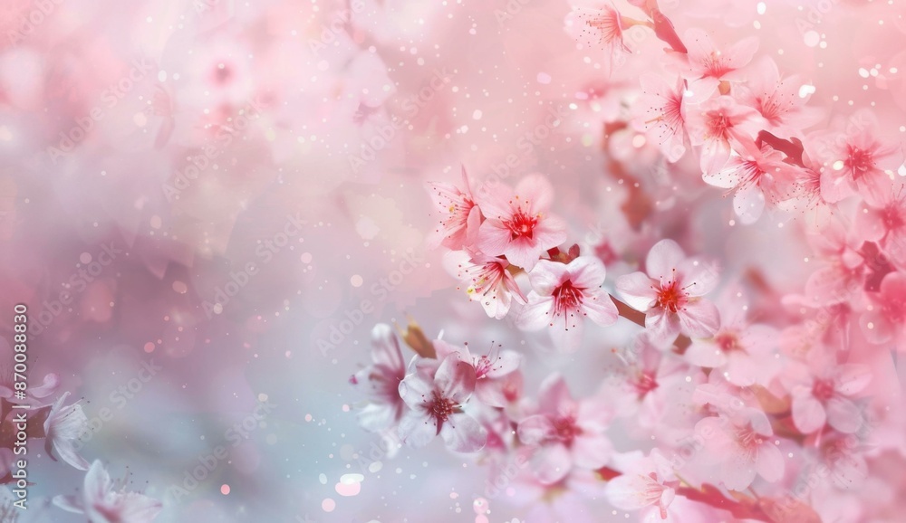 Pink cherry blossom flowers in bloom against a blurred background. AI. Pink cherry blossom flowers in bloom against a blurred background. AI.