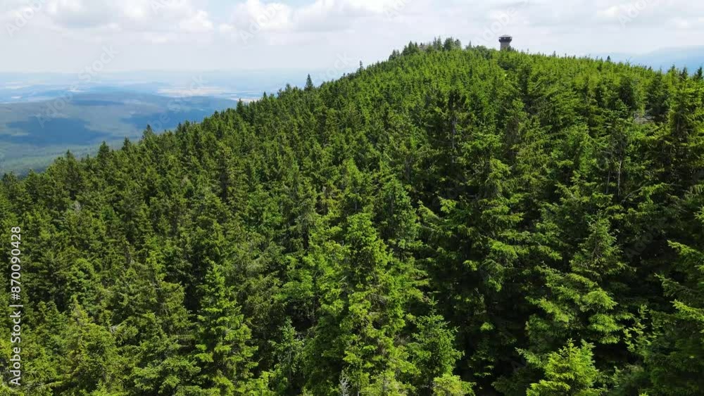 Towering rock formations stand amidst a lush green forest under a clear sky in Saxon Switzerland Mountains range in Germany. Towering rock formations stand amidst a lush green forest under a clear sky in Saxon Switzerland Mountains range in Germany.