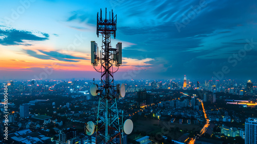 Wallpaper Mural Telecommunication tower with 5G cellular network antenna on city background Torontodigital.ca