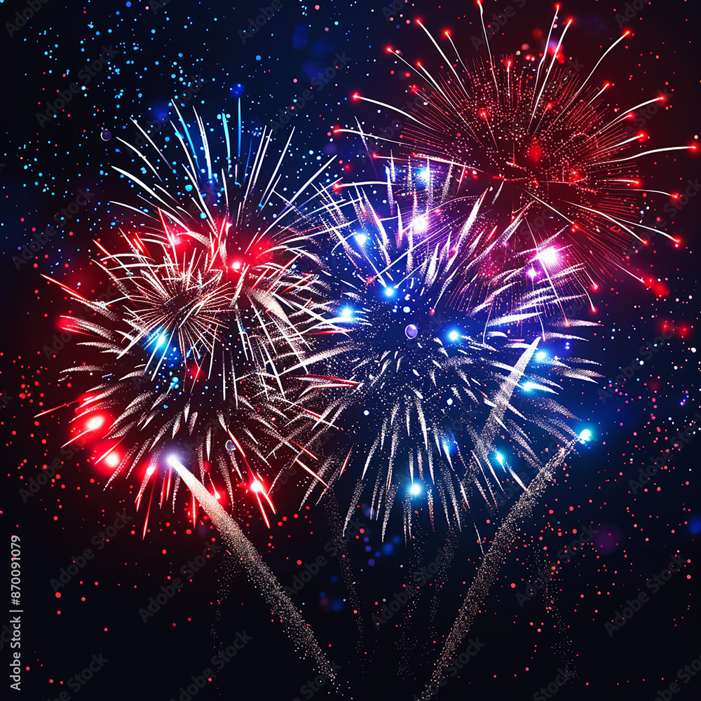 bright explosive Red white and blue fireworks on a dark sky 4th of july bright explosive Red white and blue fireworks on a dark sky 4th of july