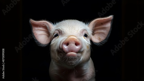 Cute happy baby pig face isolated on black.  © Berkah