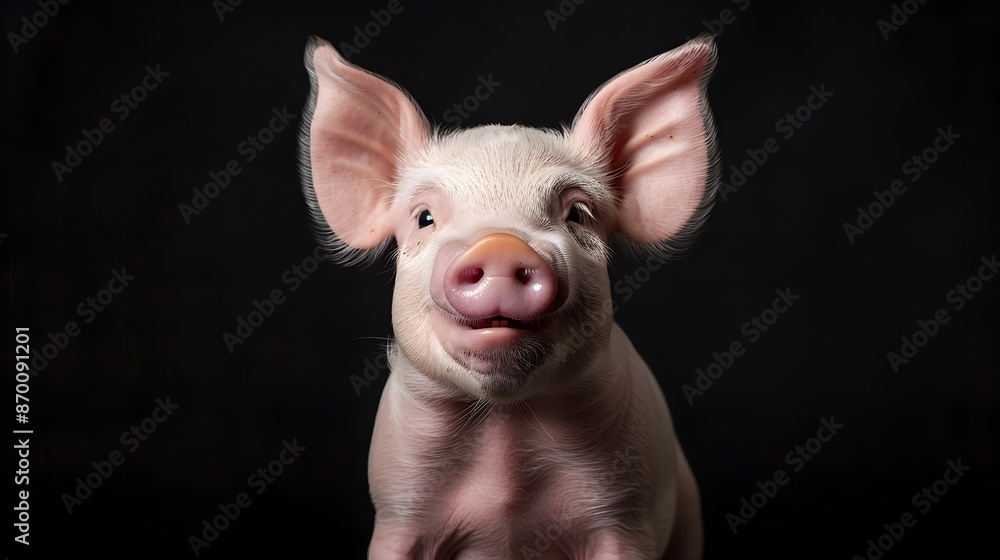 Cute happy baby pig face isolated on black. Cute happy baby pig face isolated on black.