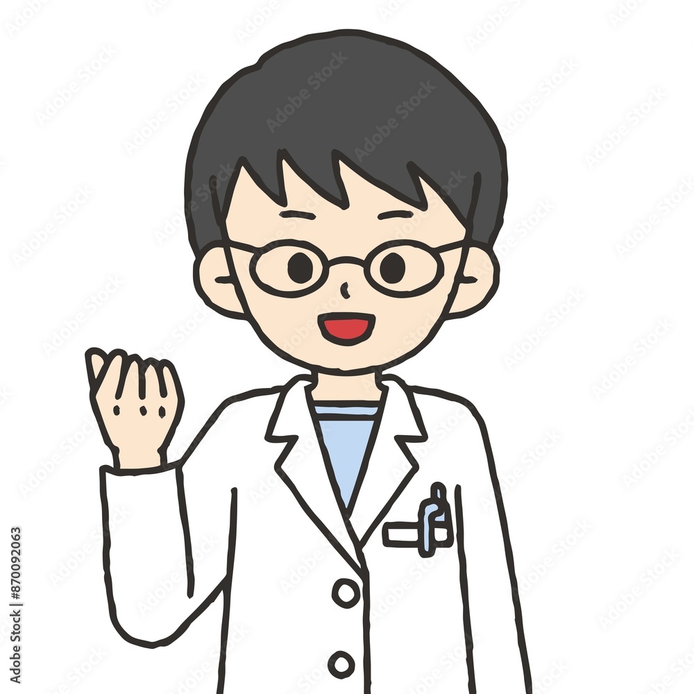 男性の薬剤師がガッツポーズしている 男性の薬剤師がガッツポーズしている