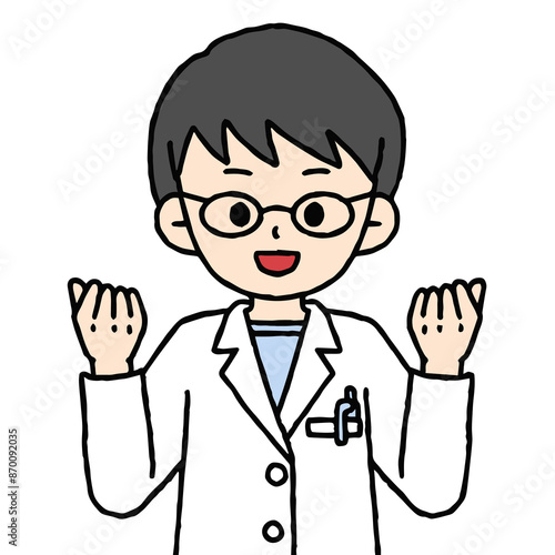 男性の薬剤師がガッツポーズしている