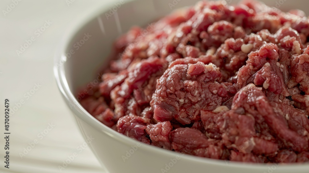 Raw Minced Beef in Bowl for Culinary Preparation and Cooking Raw Minced Beef in Bowl for Culinary Preparation and Cooking