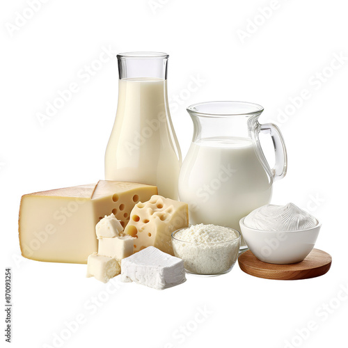 Dairy products isolate on transparent png.
