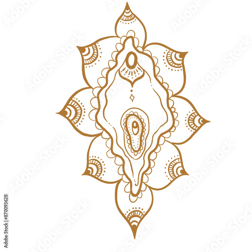 Ilustración lineal virgen vulva mandala anatomía femenina