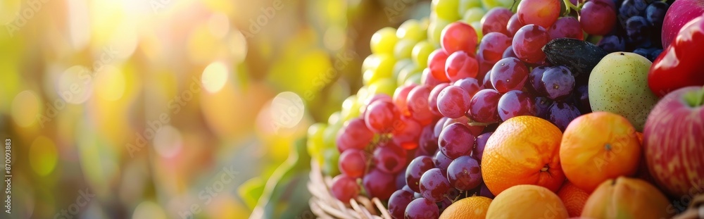 Assortment of fresh fruits in a basket outdoors Assortment of fresh fruits in a basket outdoors
