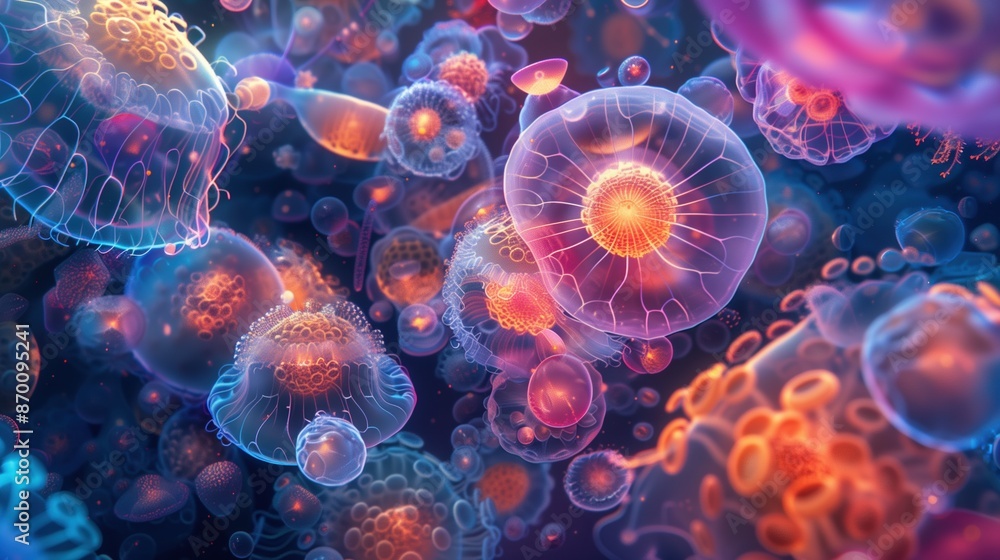 Naklejka premium Microscopic view of diverse viruses and cells