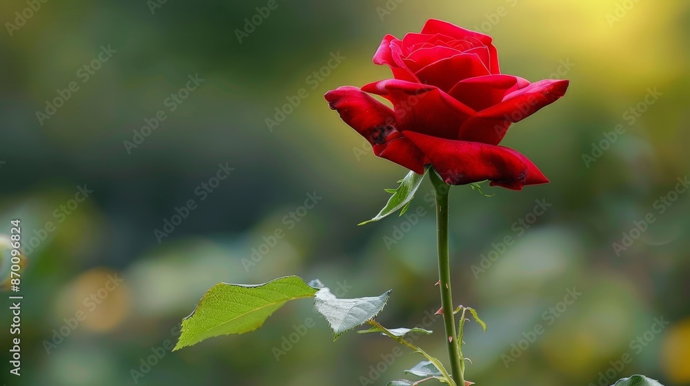 A single rose stands tall in the garden, its vibrant red petals a symbol of love and passion. A single rose stands tall in the garden, its vibrant red petals a symbol of love and passion.