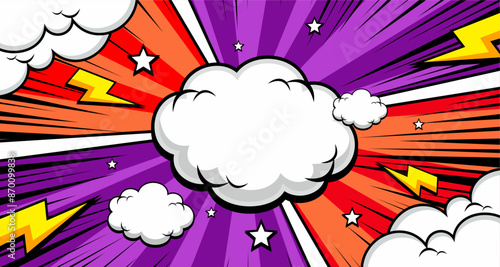 Wallpaper Mural Abstract creative concept comic pop art style blank, layout template with clouds beams and isolated dots background. empty speech bubble, vector illustration halftone book design Torontodigital.ca