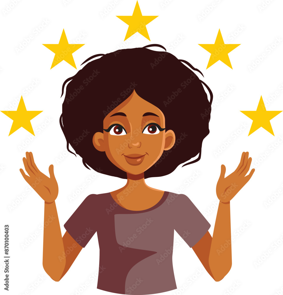 Satisfied Customer Giving Five Star Feedback Vector Cartoon. Cheerful woman celebrating giving positive feedback
Satisfied Customer Giving Five Star Feedback Vector Cartoon. Cheerful woman celebrating giving positive feedback