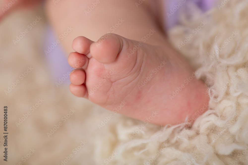 Little newborn baby human feet with toes and toenails close up Little newborn baby human feet with toes and toenails close up