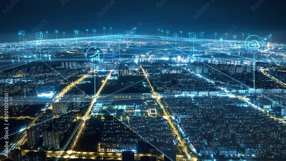 smart Connected city skyline. Futuristic network concept, city Technology smart Connected city skyline. Futuristic network concept, city Technology