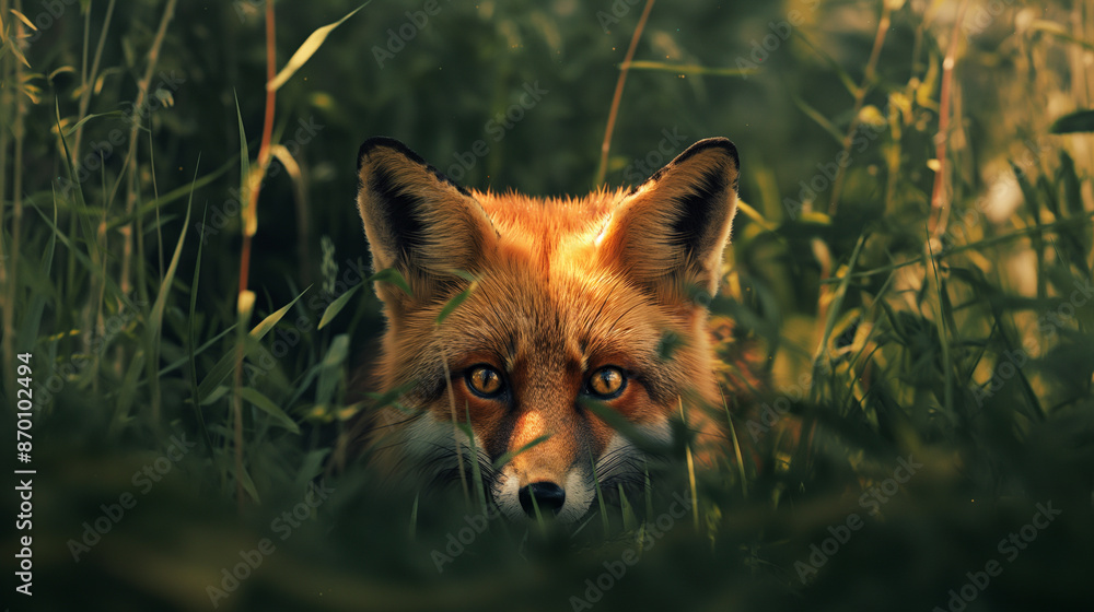 Curious Fox Peeking Through Tall Grasses Illustration Curious Fox Peeking Through Tall Grasses Illustration
