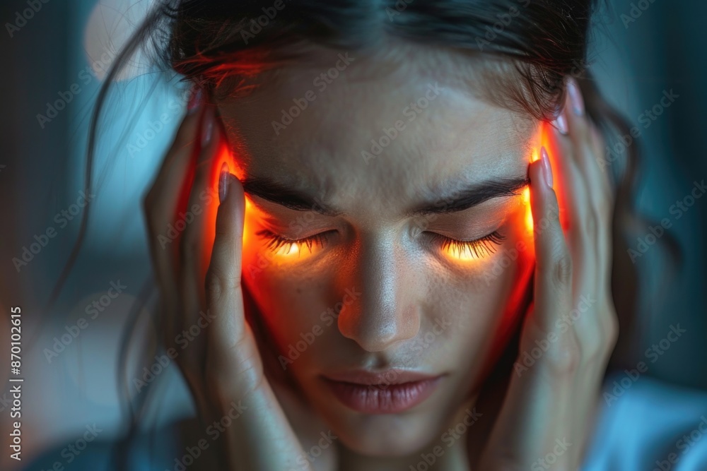 Headache, agony discomfort and migraine with effective treatment, stress relief, lifestyle adjustments for improved health and well-being, solution for symptom relief and comfor pulsating character