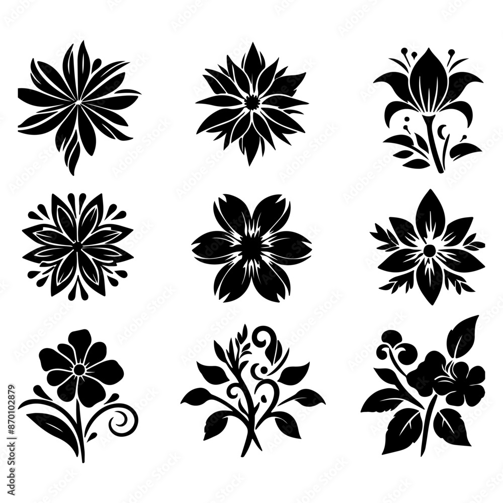Creative Set Of A Flower Outline Design. Creative Set Of A Flower Outline Design.