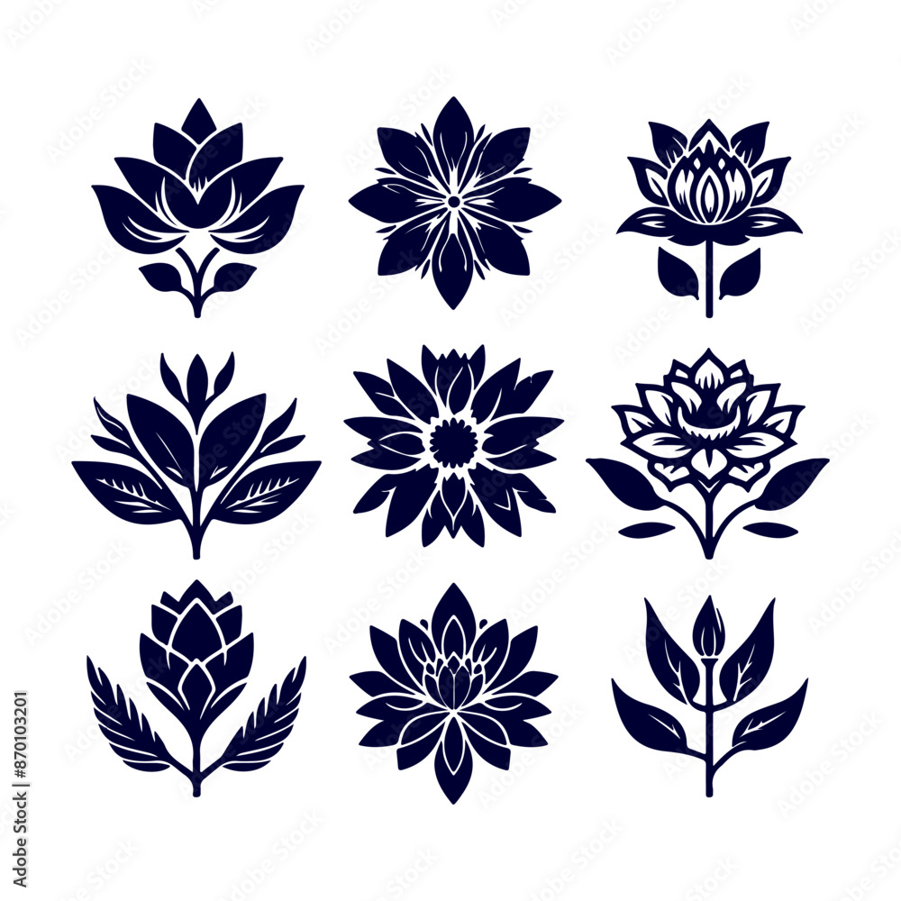 Fototapeta premium Creative Set Of A Flower Outline Design.