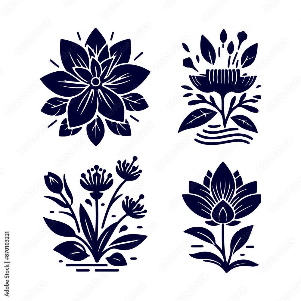 Creative Set Of A Flower Outline Design. Creative Set Of A Flower Outline Design.
