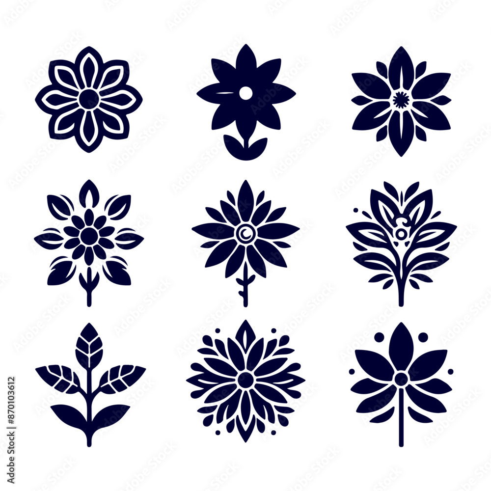 Creative Set of a vector flower outline design Creative Set of a vector flower outline design